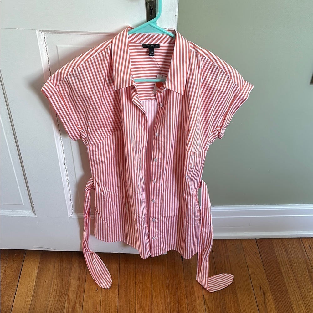 Talbots orange and White Striped Button Down Shirt